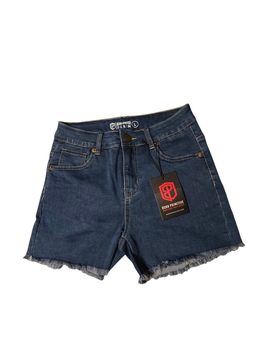 Born Primitive Ultra Stretch Liberty Jorts, Jean Shorts, Large NWT Fringe